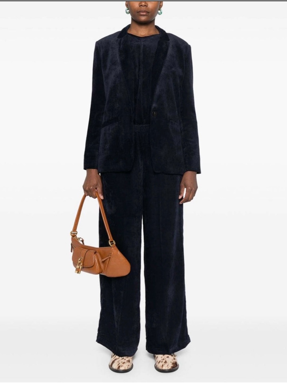 Forte Forte Wide-Leg Velvet Courdoroy Navy Trousers